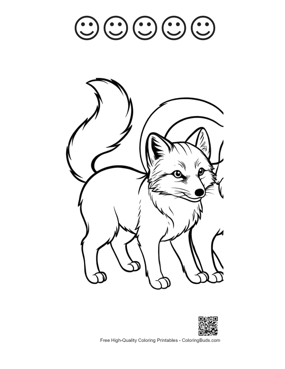 Printable Arctic Fox with Happy Face Outlines
