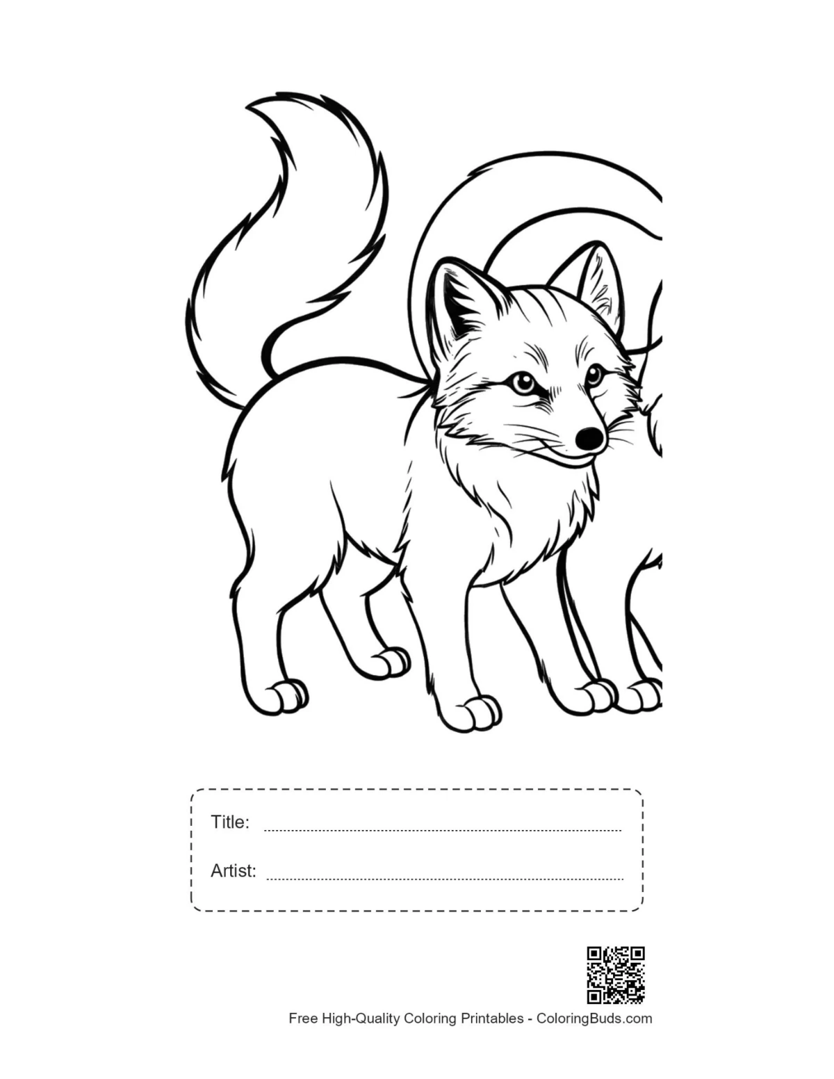 Printable Arctic Fox Line Art with Title Box