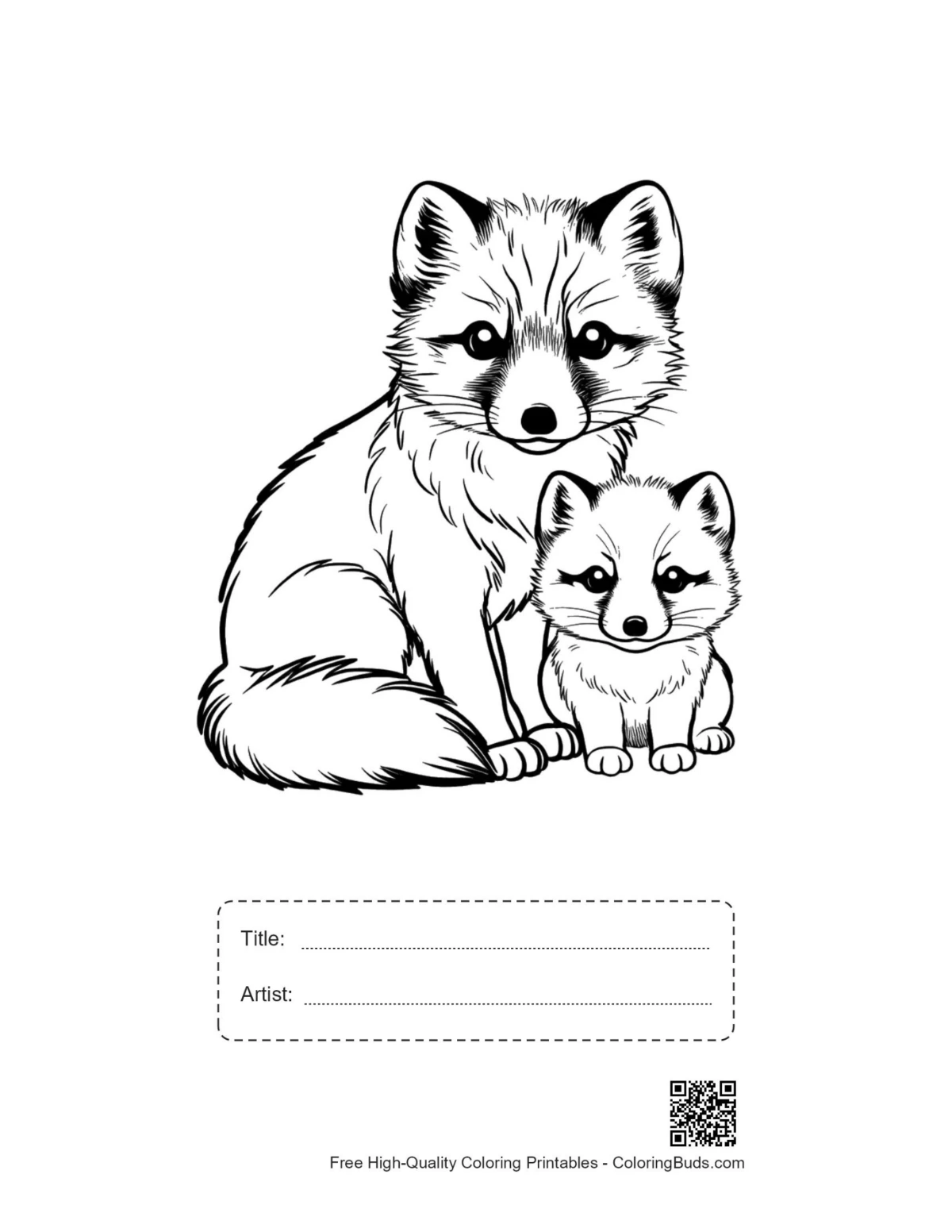 Arctic fox printable with title artist box