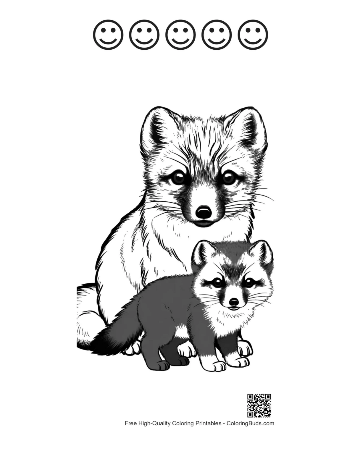 Printable fox family with happy face outlines