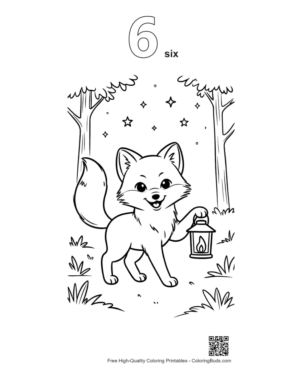 Arctic fox outline version 6 with butterflies flower crown