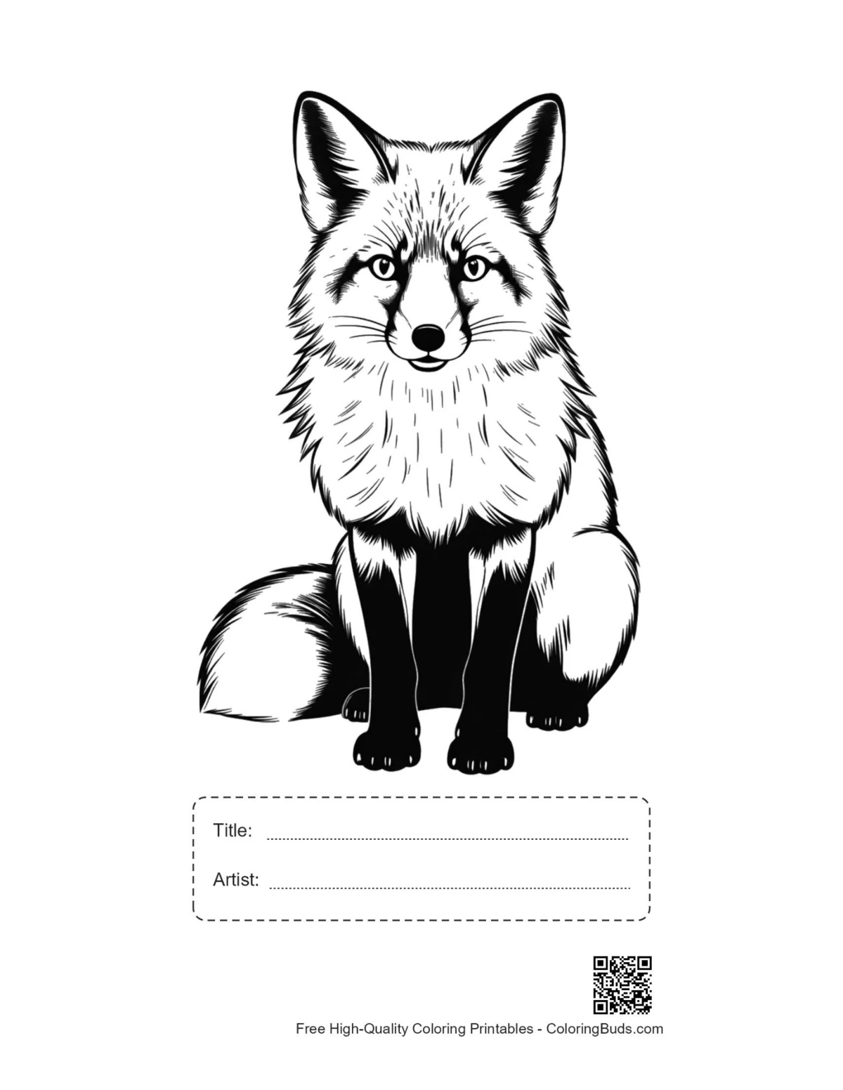 Alert red fox printable with title artist box