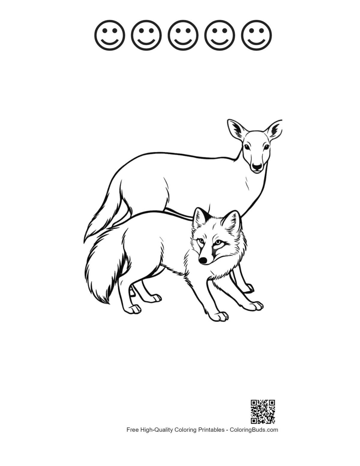 Arctic Fox Doe line art with happy faces