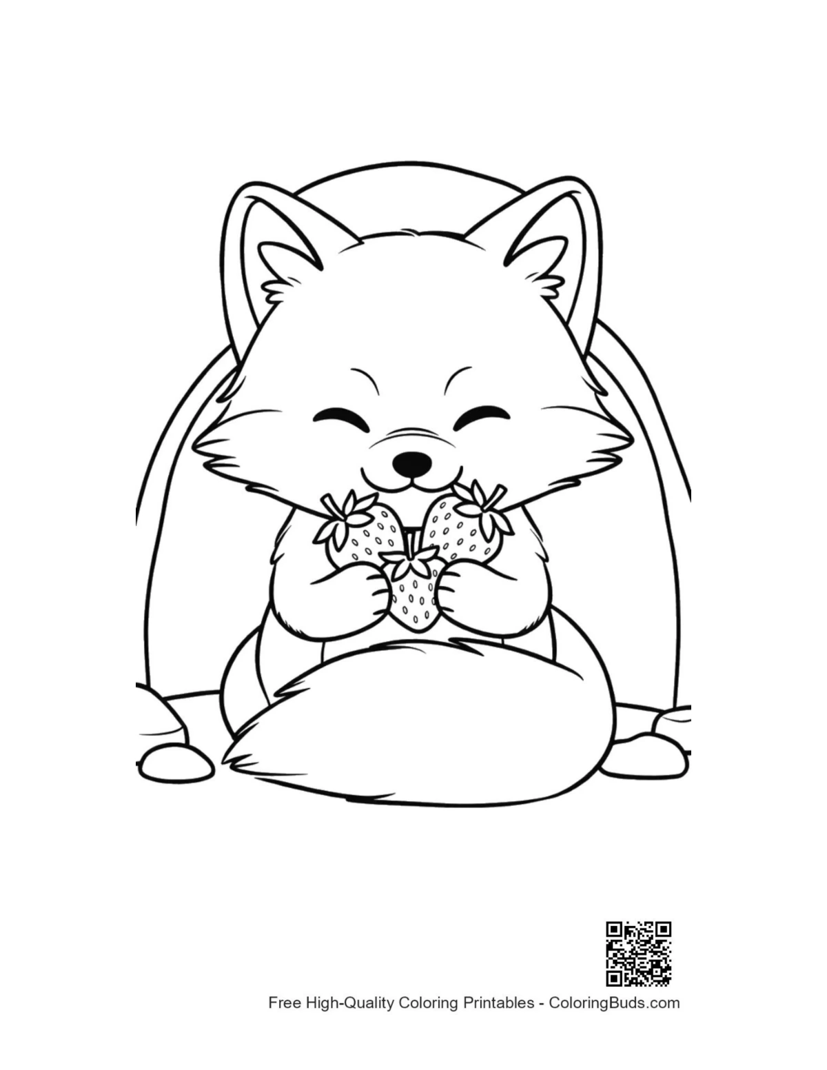 Arctic fox cub curling up in snow printable coloring page