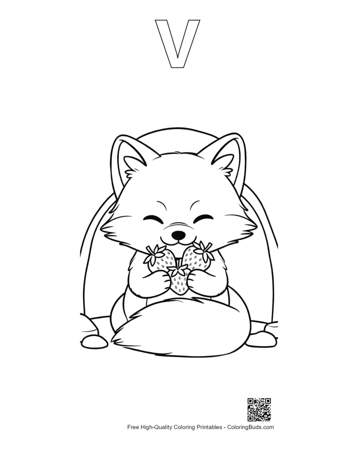 Arctic fox cub snow printable outline with alphabet V