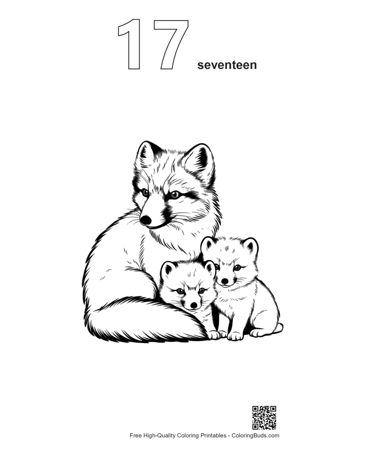 Arctic fox pups outline printable #17