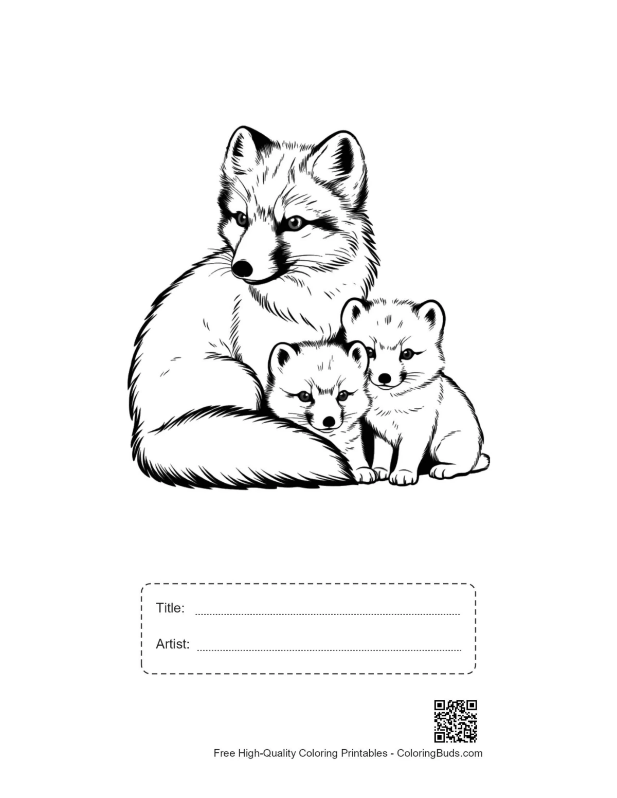 Arctic fox family printable with title box