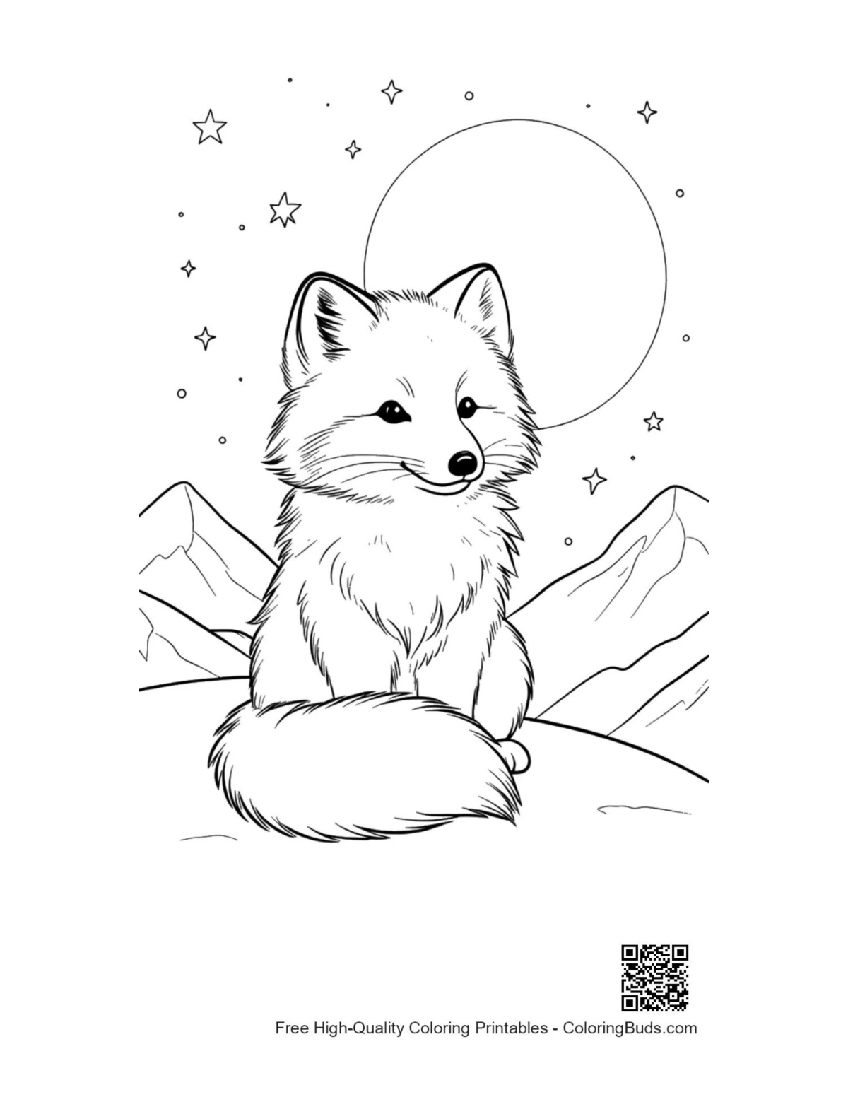 Cute Arctic Fox coloring page outline