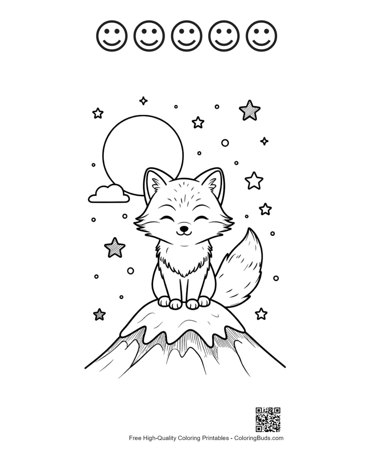 Arctic fox printable with happy face outlines