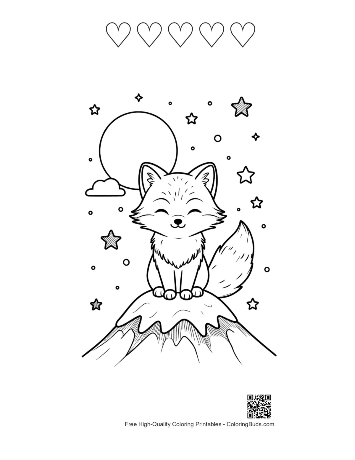 Arctic fox printable with heart outlines decoration