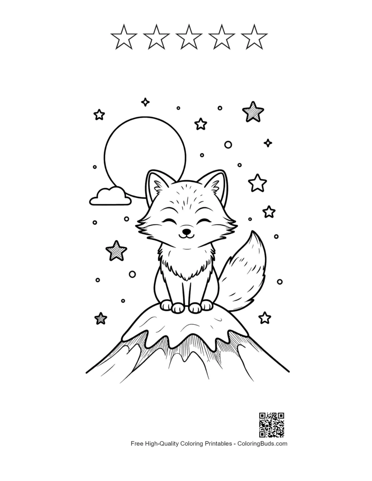 Arctic fox printable with five star outlines design