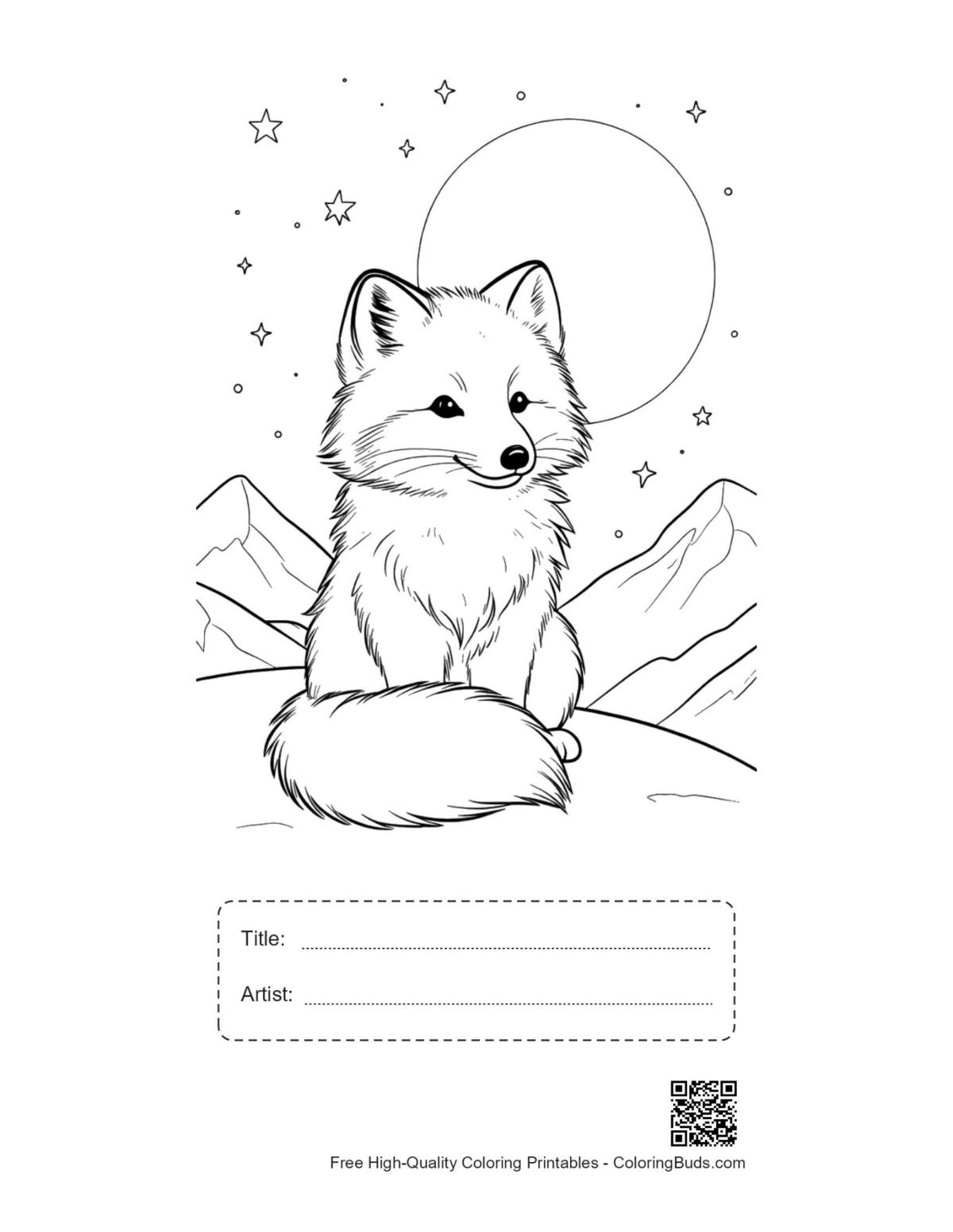 Arctic Fox printable with title space and artist box
