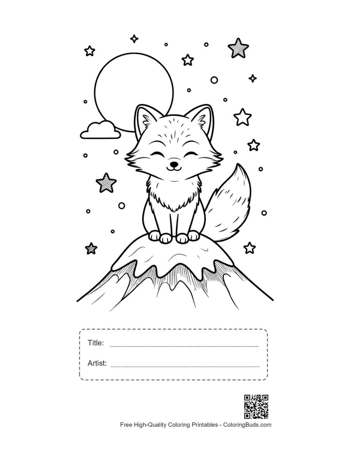 Arctic fox printable featuring title and artist box