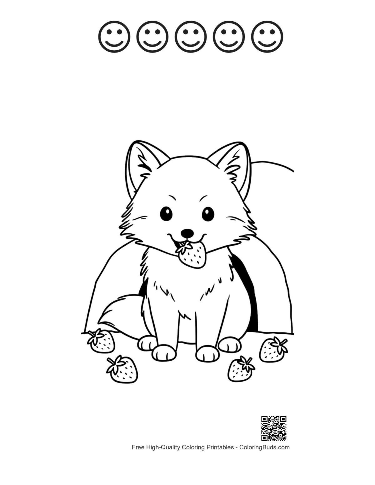 Arctic fox pup with 5 happy faces printable