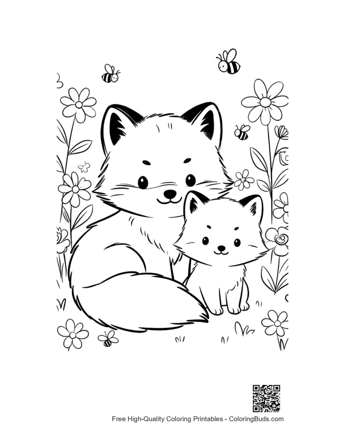 Arctic fox by winter gift box coloring page