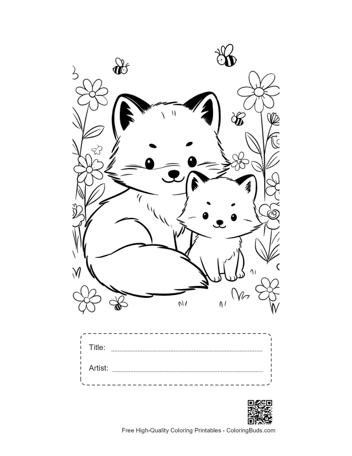Arctic fox printable with title and artist space