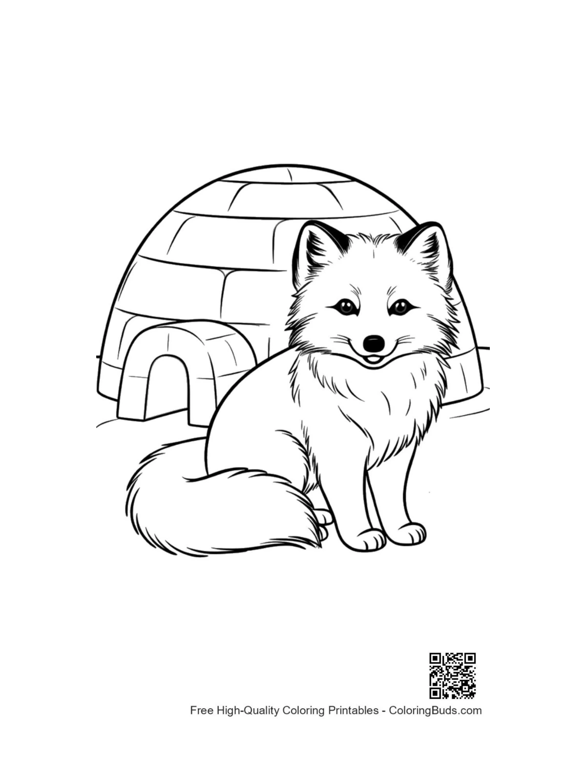 Arctic fox in toy car winter forest coloring printable