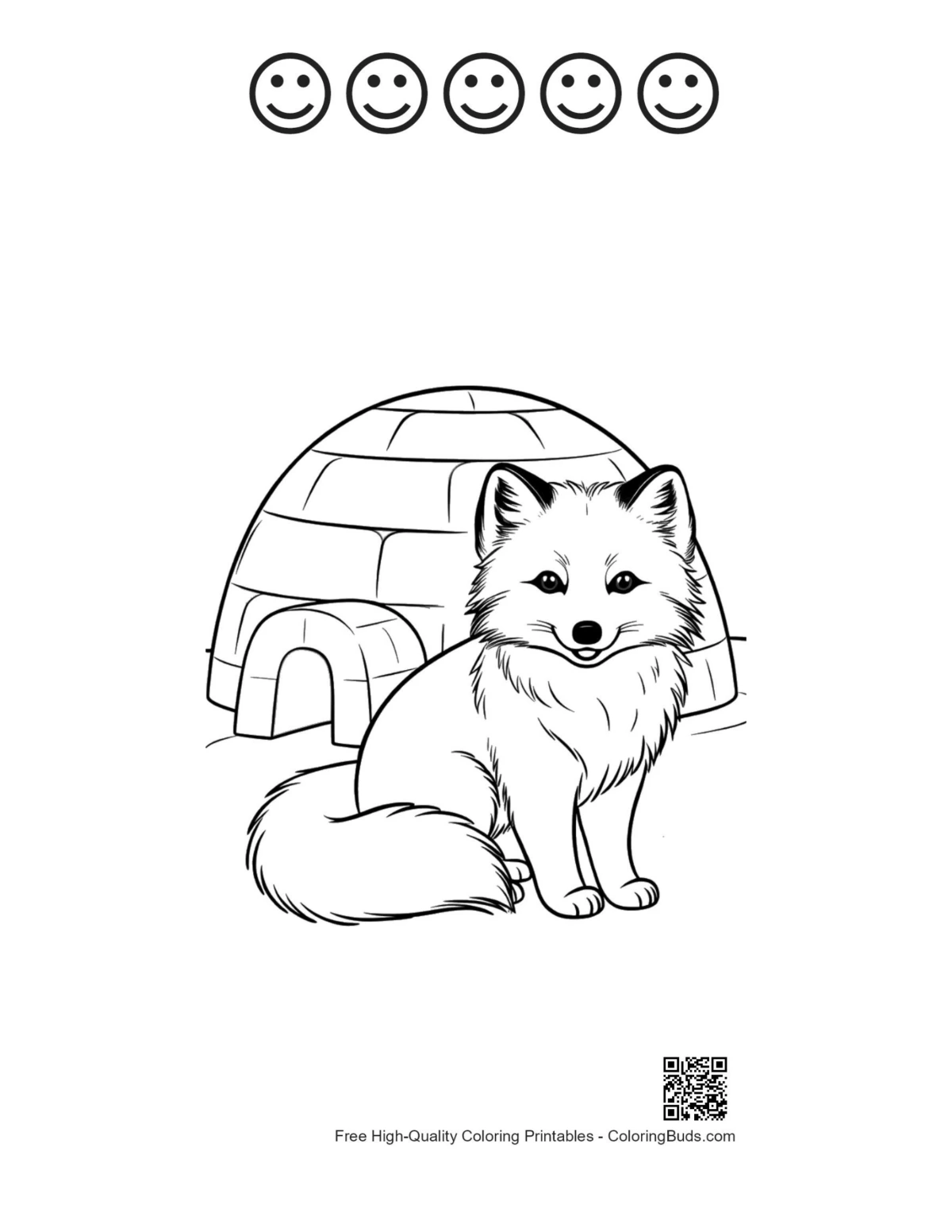 Arctic fox car forest printable happy face outlines