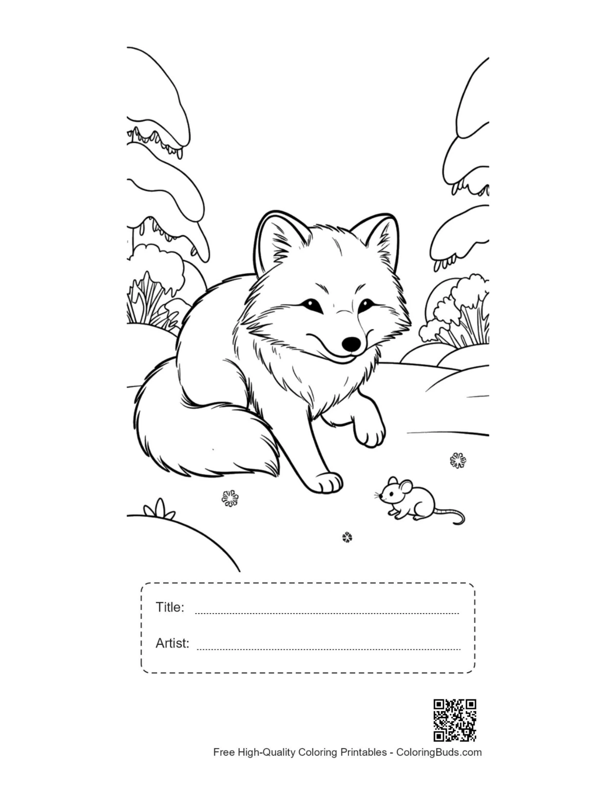 Arctic fox car hood snow printable with title box
