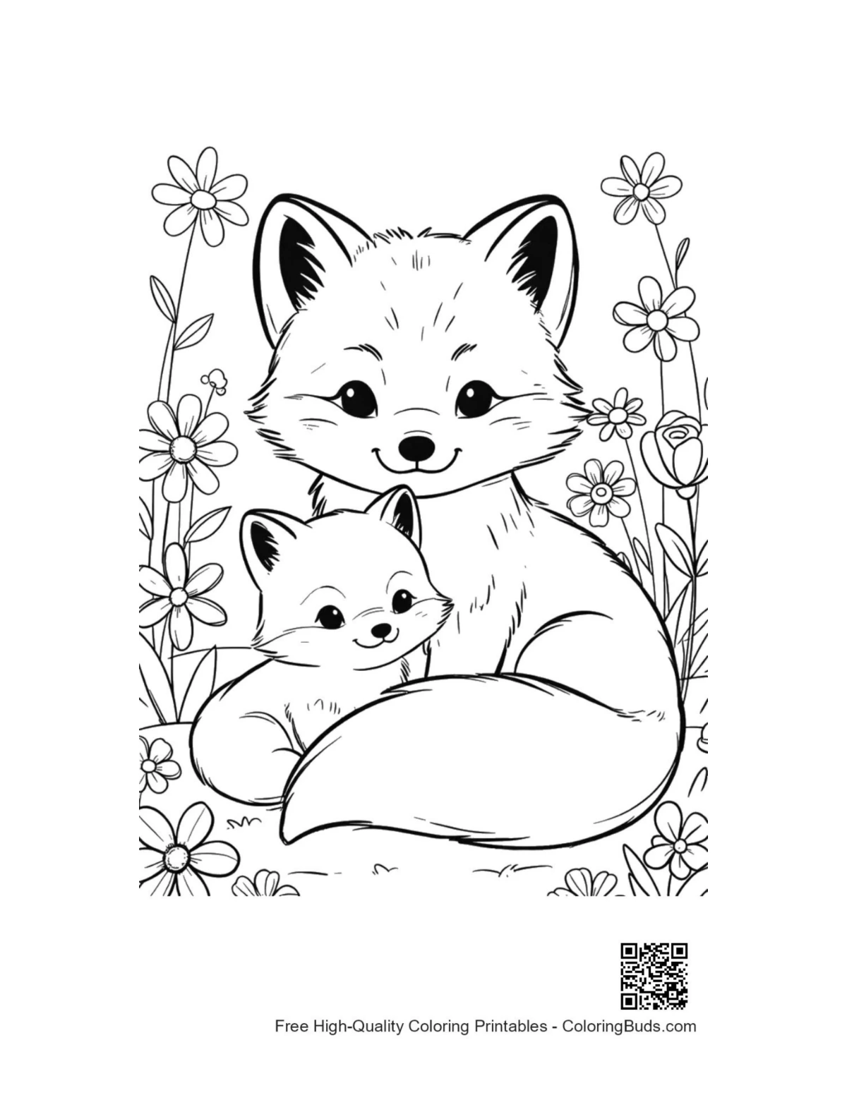 Arctic fox gift box snowy mountains printable coloring page