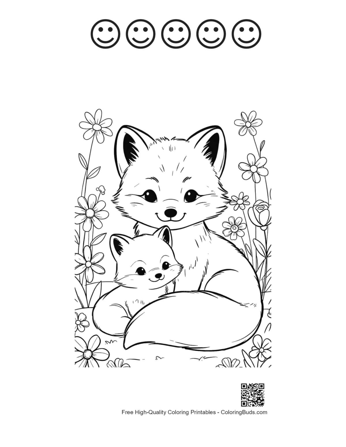 Arctic fox gift box snowy printable 5 happy faces outlines