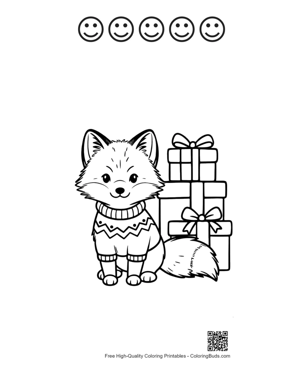 Arctic fox 5 happy faces outline spring printable