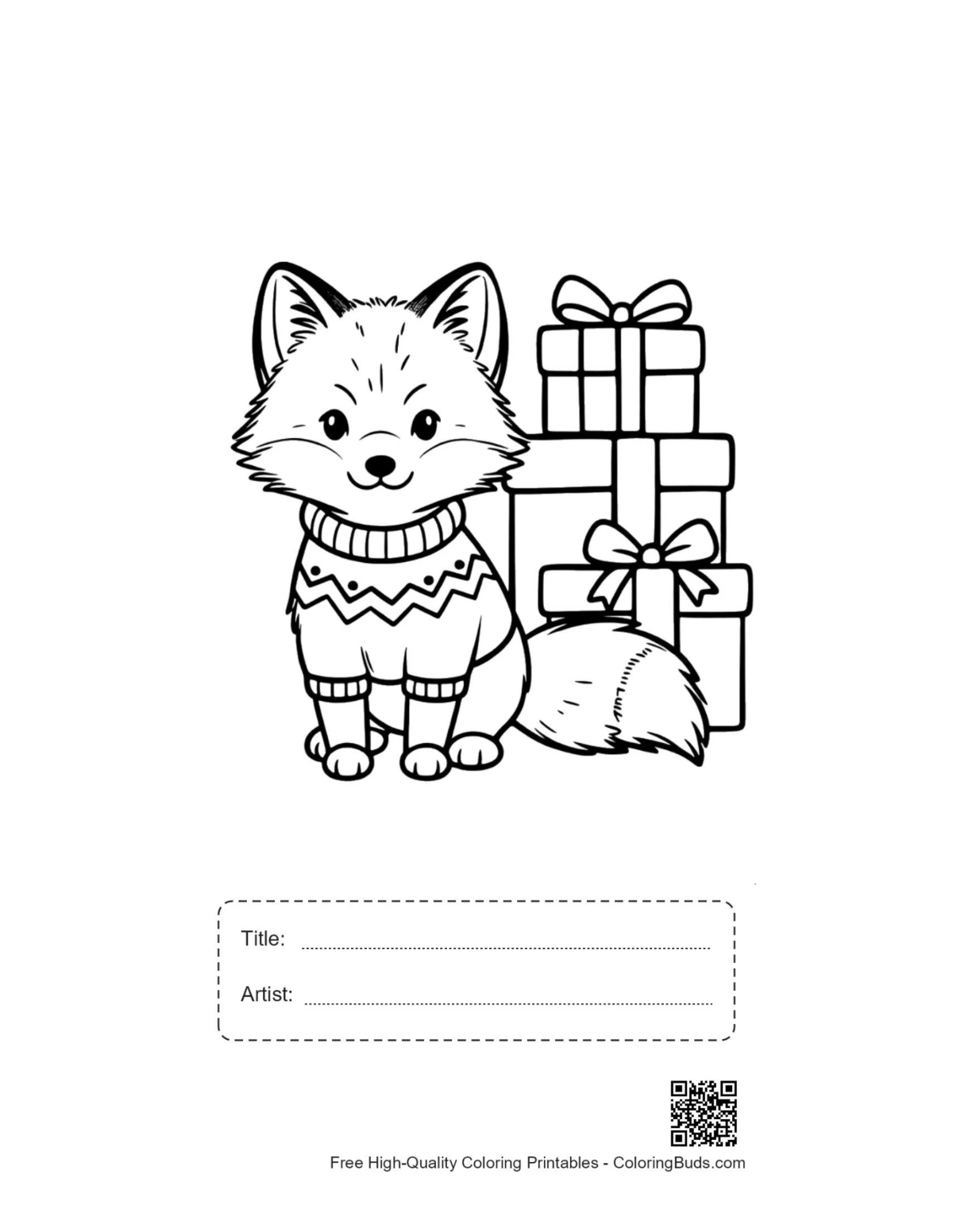 Arctic fox printable with title artist box blossoms