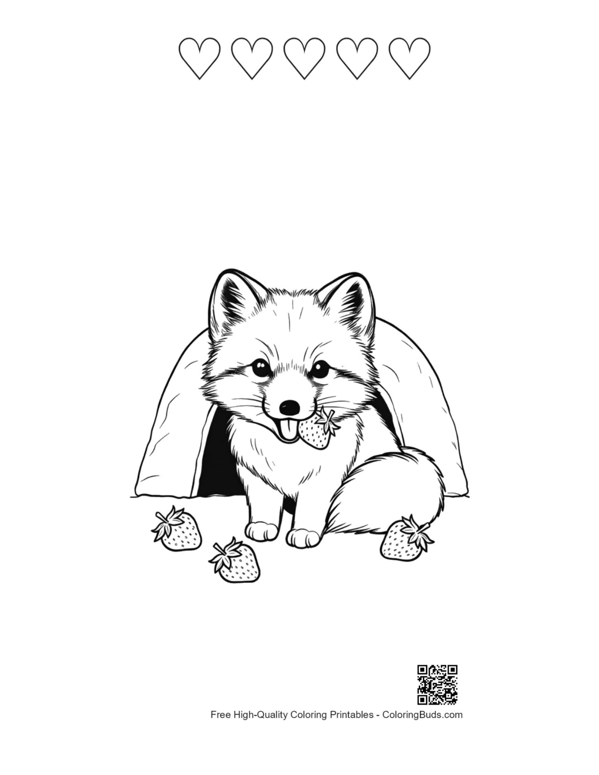 Fox wonderland coloring with heart outlines