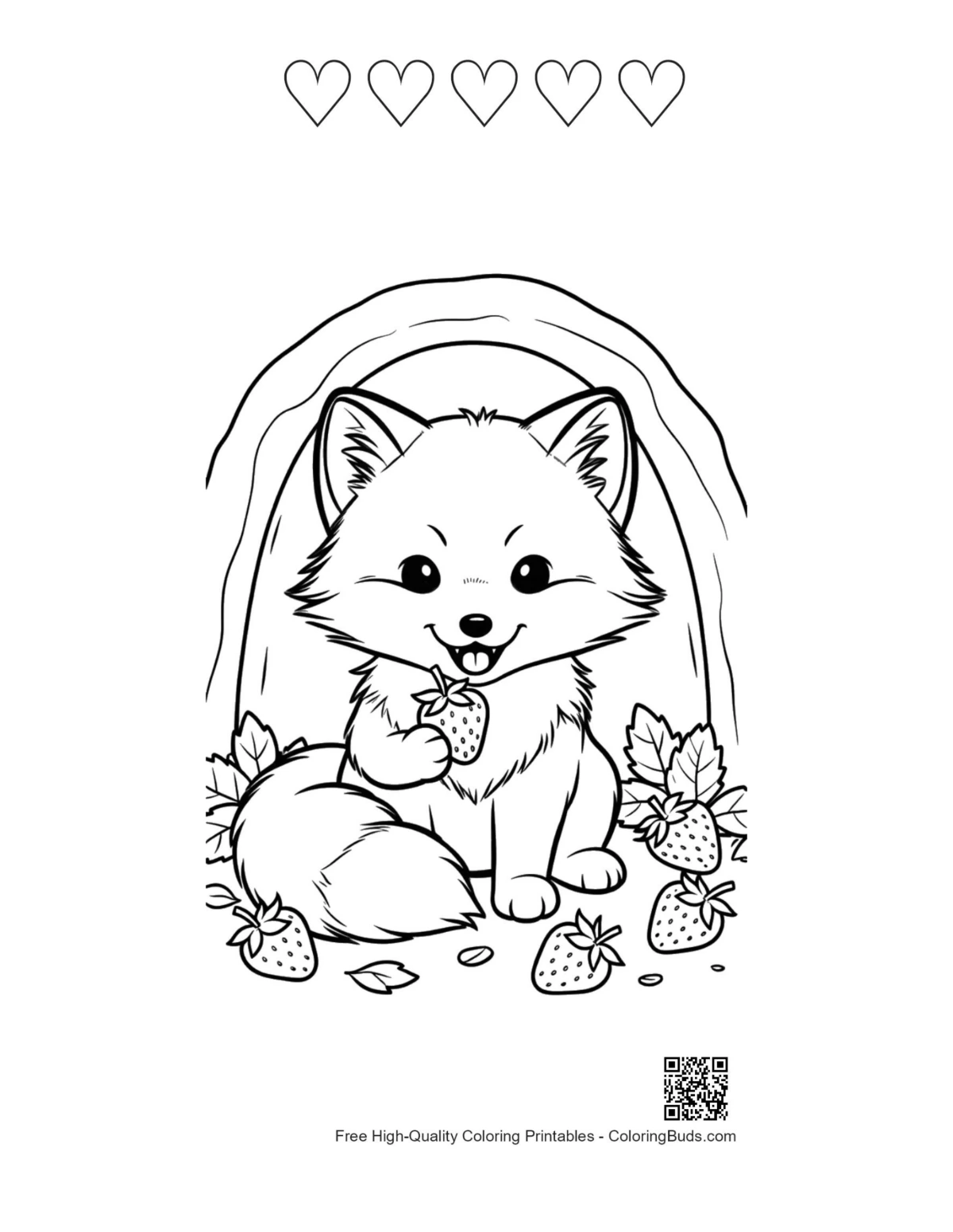 Cute arctic fox hearts printable sheet