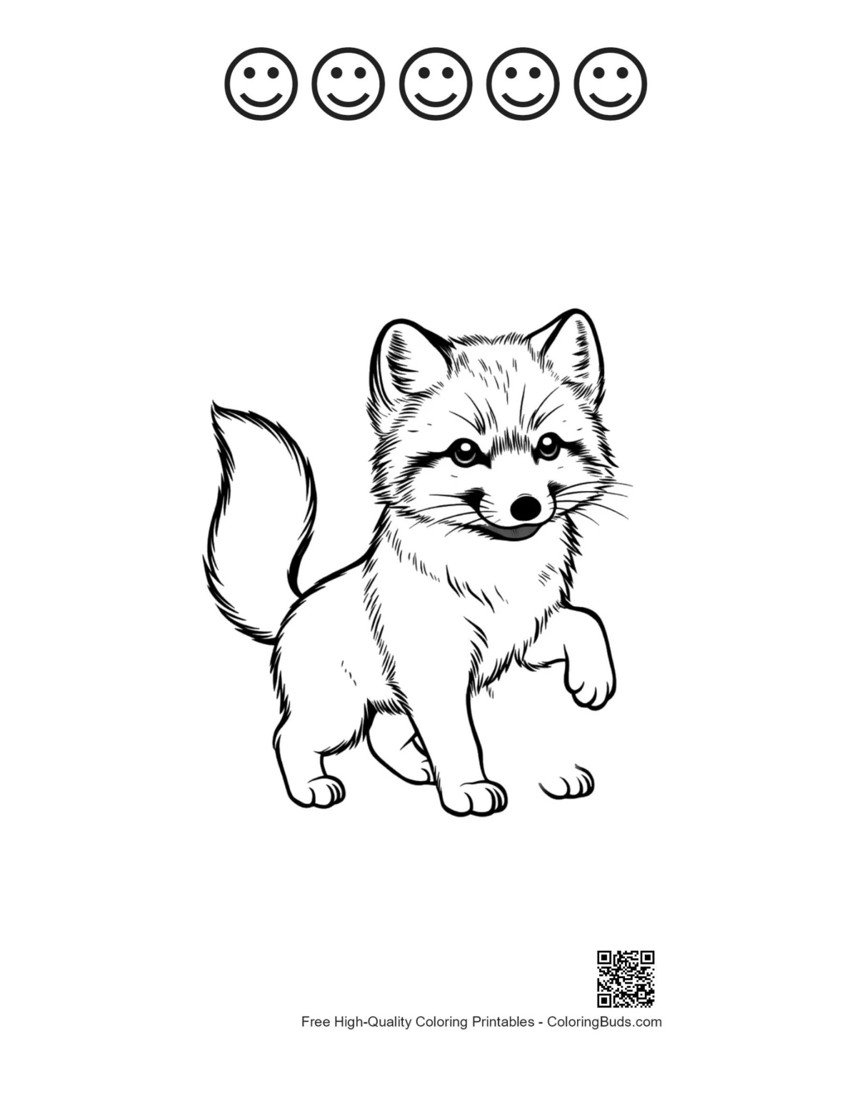 Cute fox pup printable with happy face outlines