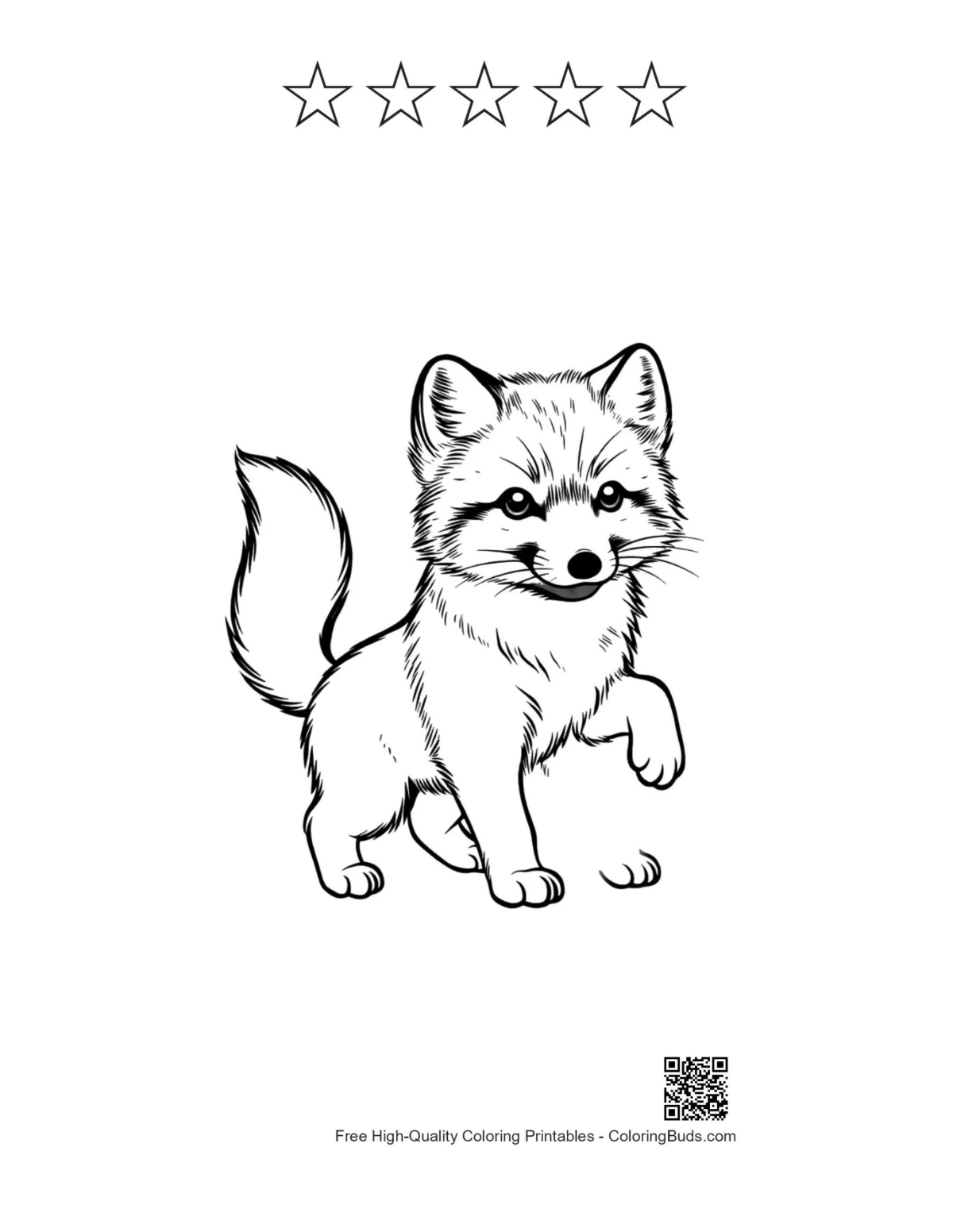 Arctic fox pup outline printable with star accents