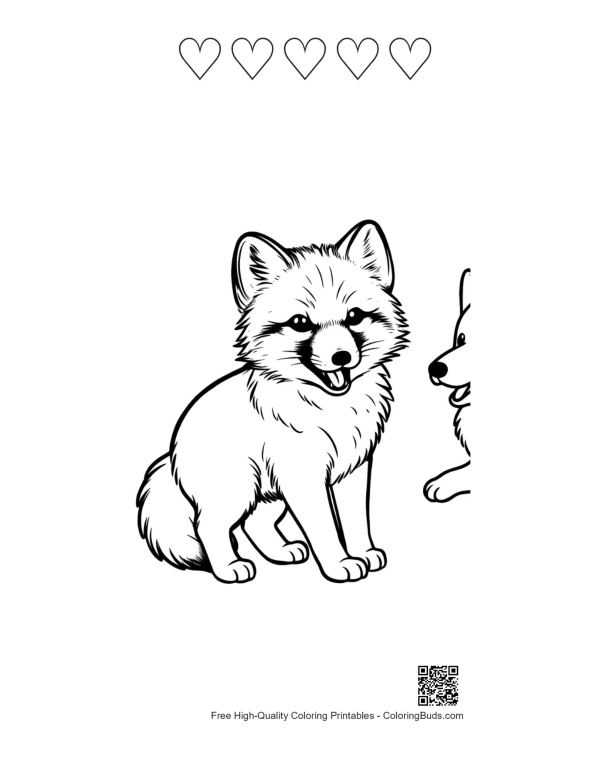 Arctic fox printable with heart outlines