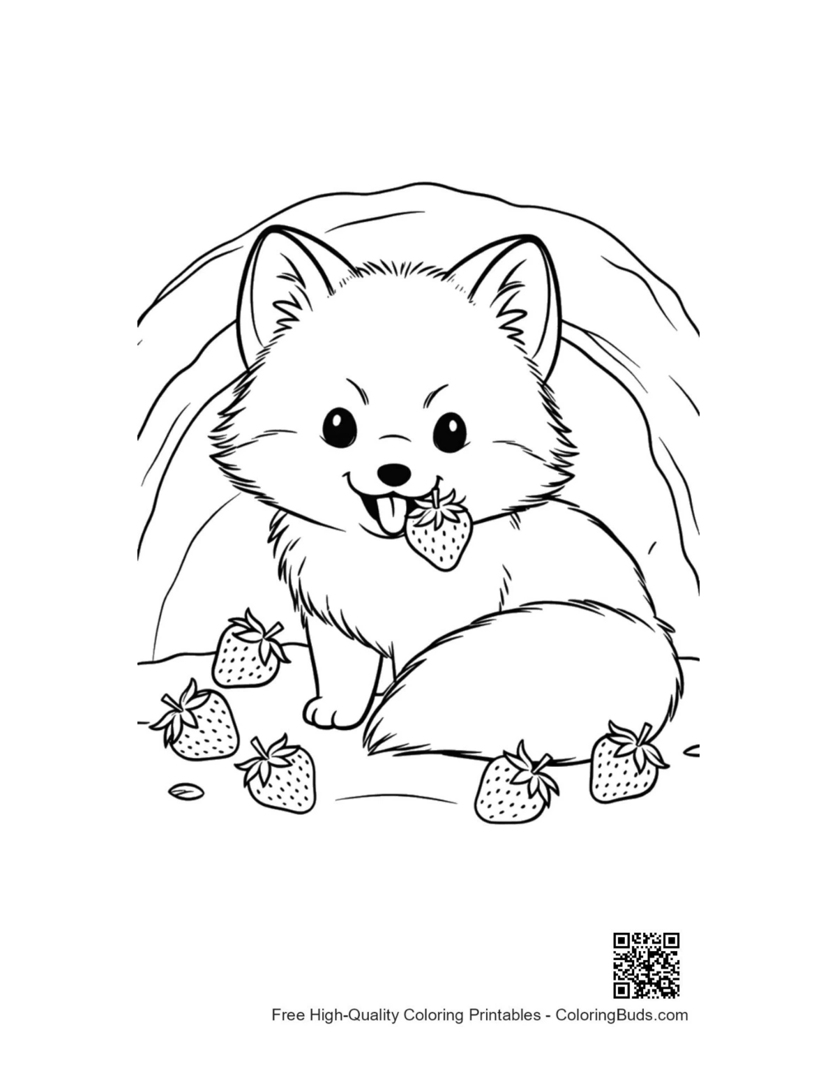 Cute Arctic fox on snowy mountain peak coloring page