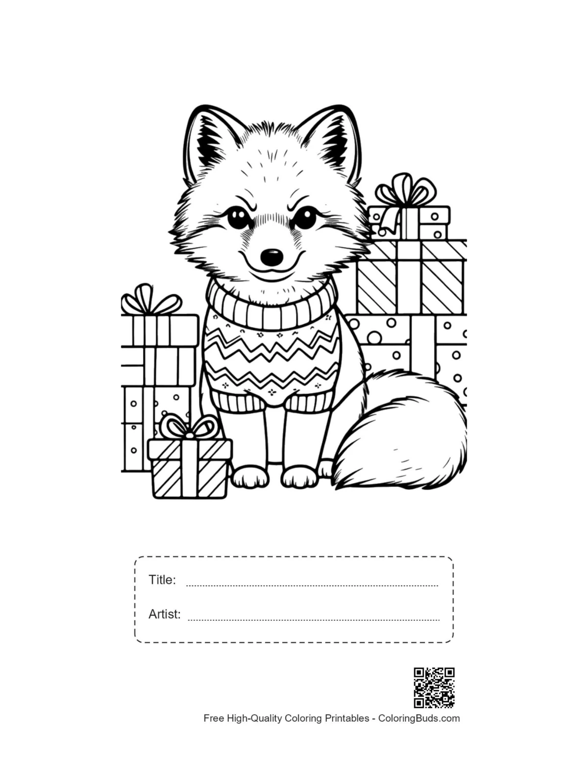 Cute Arctic fox scarf hat printable with title box