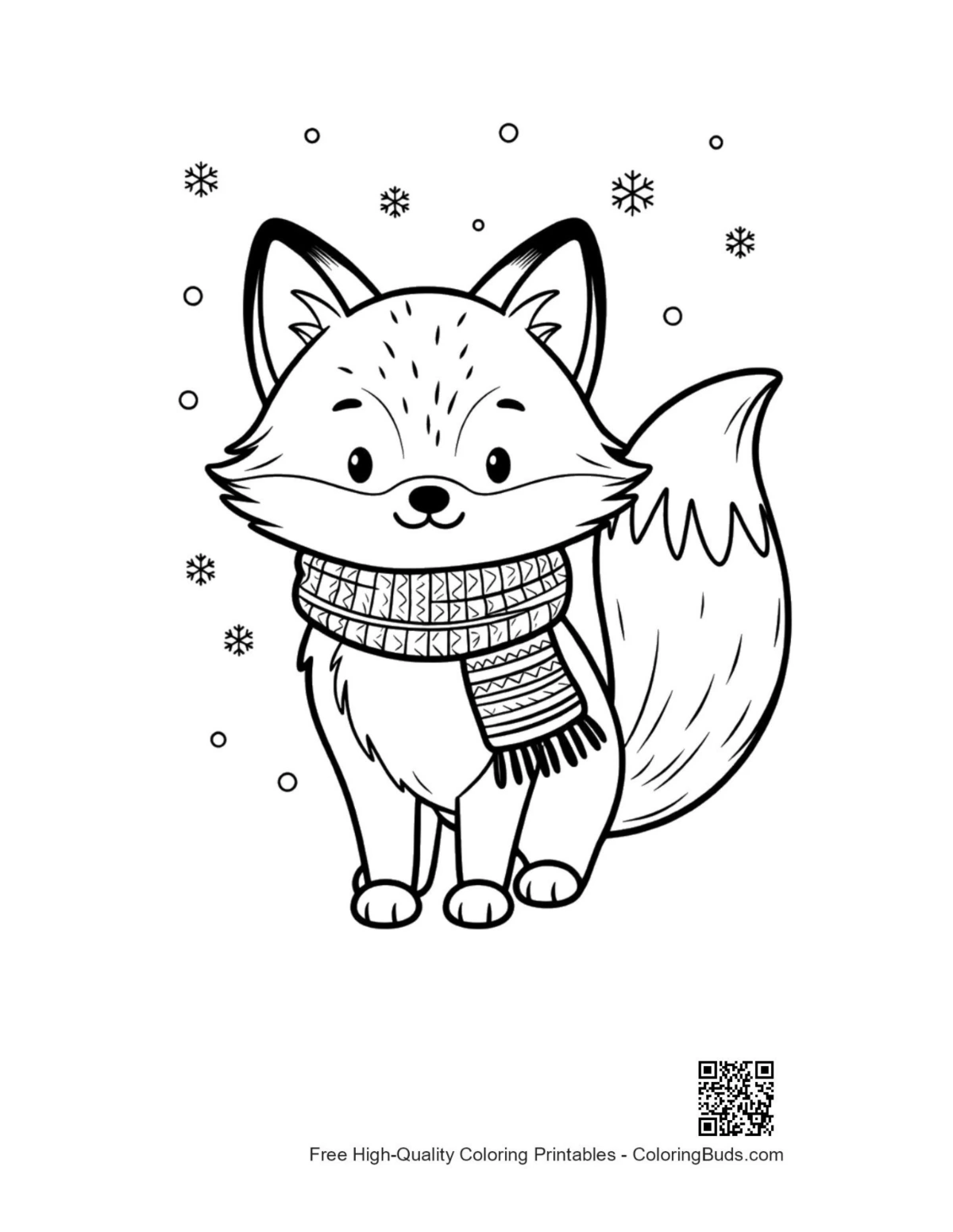 Cute red fox pup holding wrapped gift box coloring printable