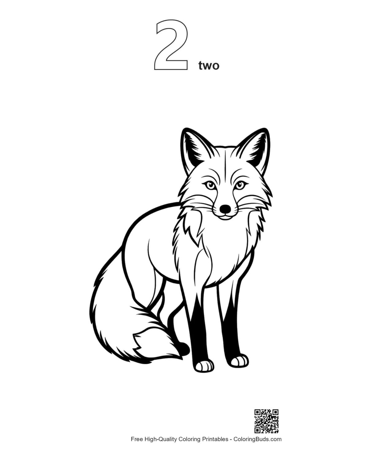 Second version cute red fox standing outline