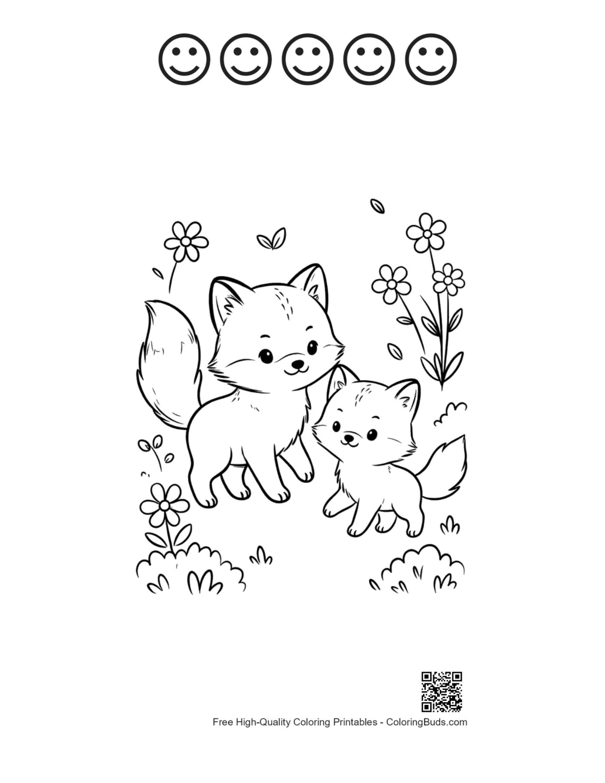 Arctic fox and 5 happy face outlines printable