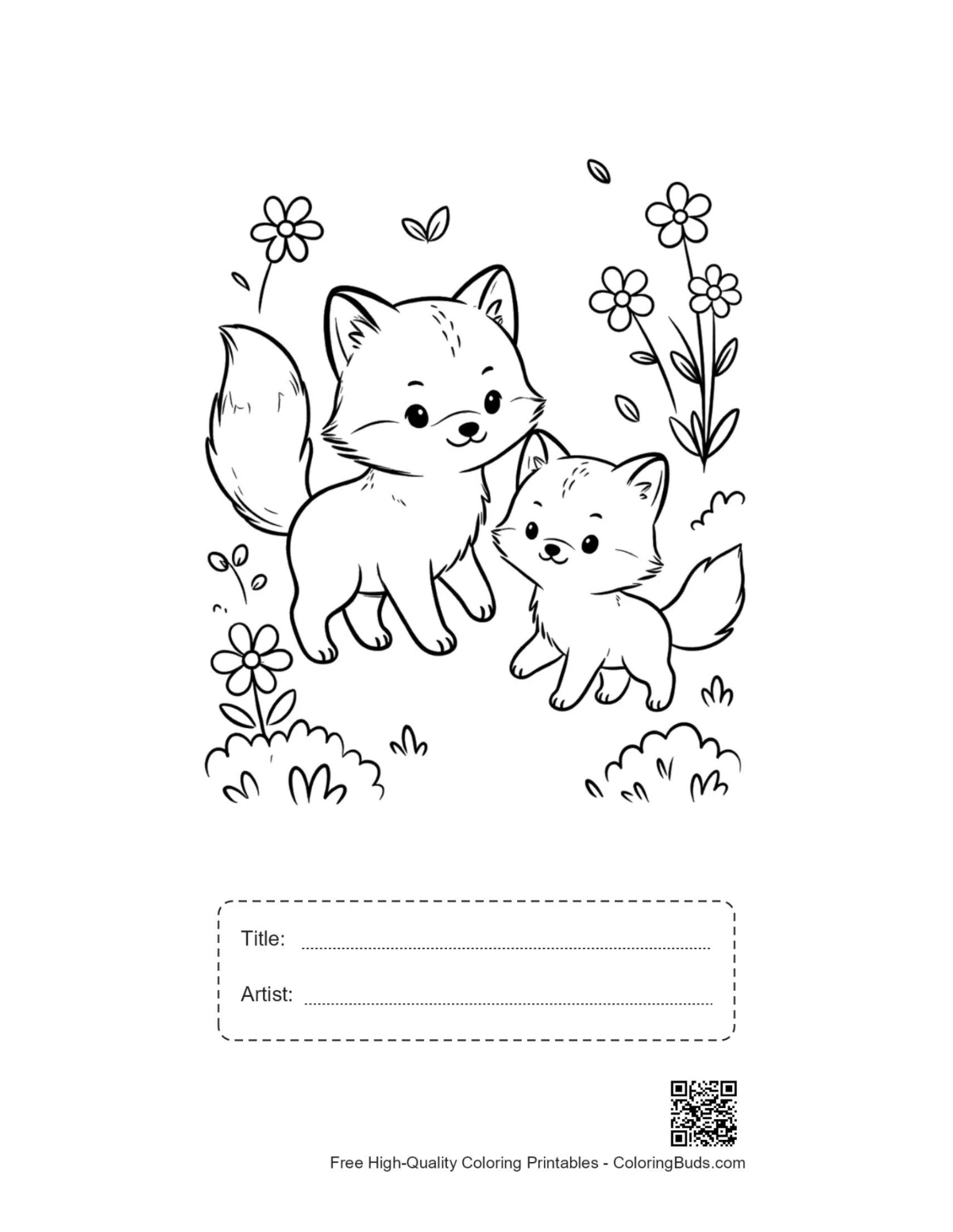 Arctic fox printable with title artist box