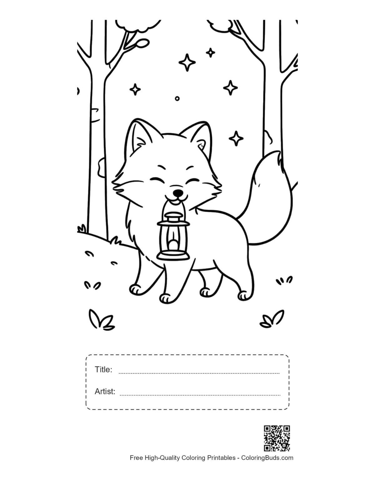 Arctic fox printable with title and artist box