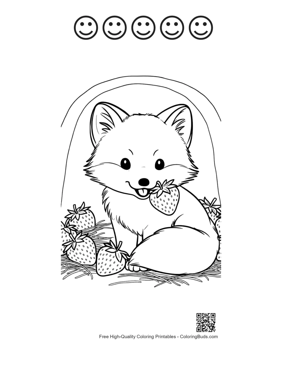 Arctic fox and 5 happy faces outline printable