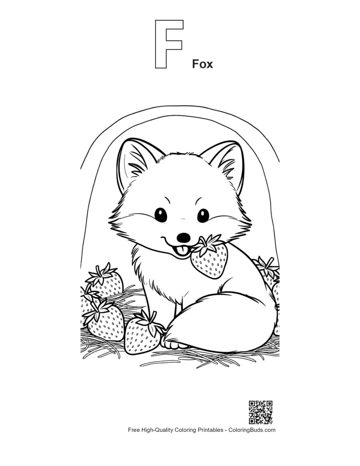 Arctic fox alphabet F outline coloring printable