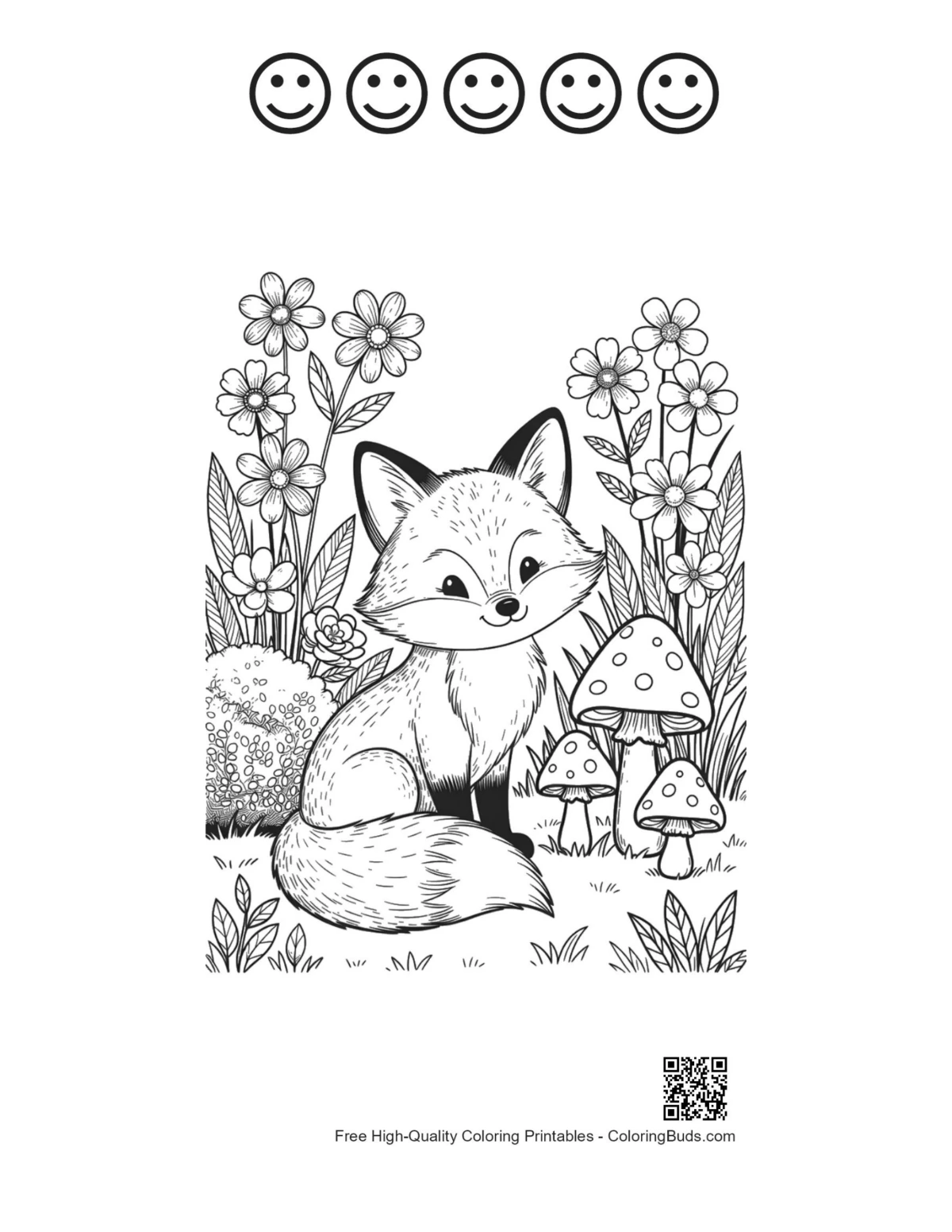 Red fox sheet with 5 happy face outlines