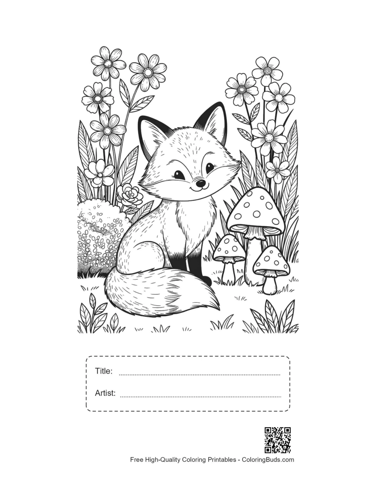 Red fox printable with title and artist box