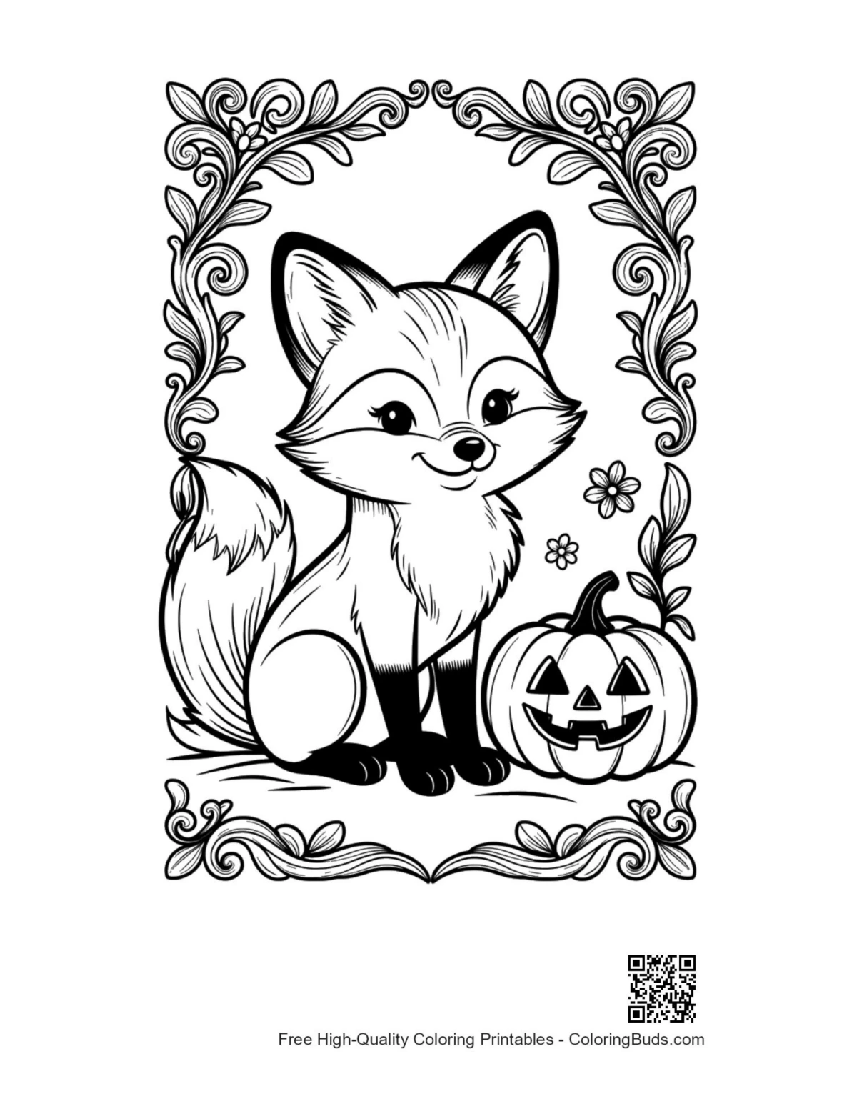 Free printable red fox coloring page outline