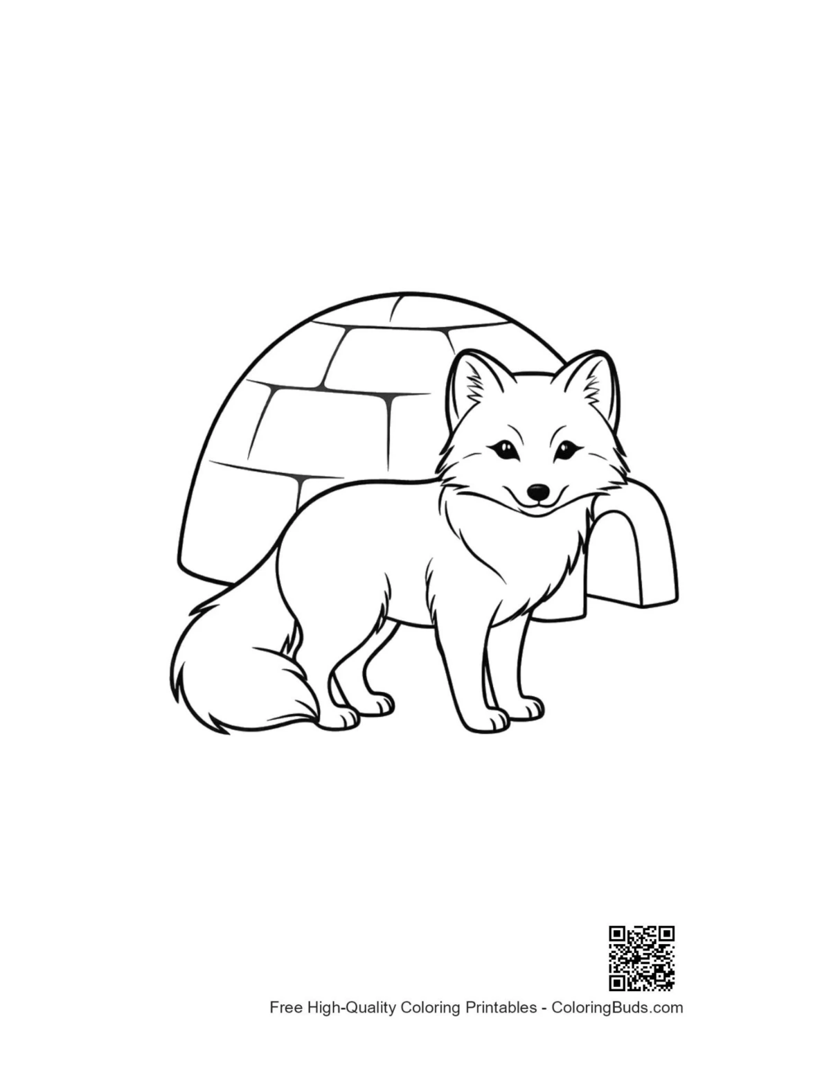 Happy Arctic fox driving convertible in snow coloring page