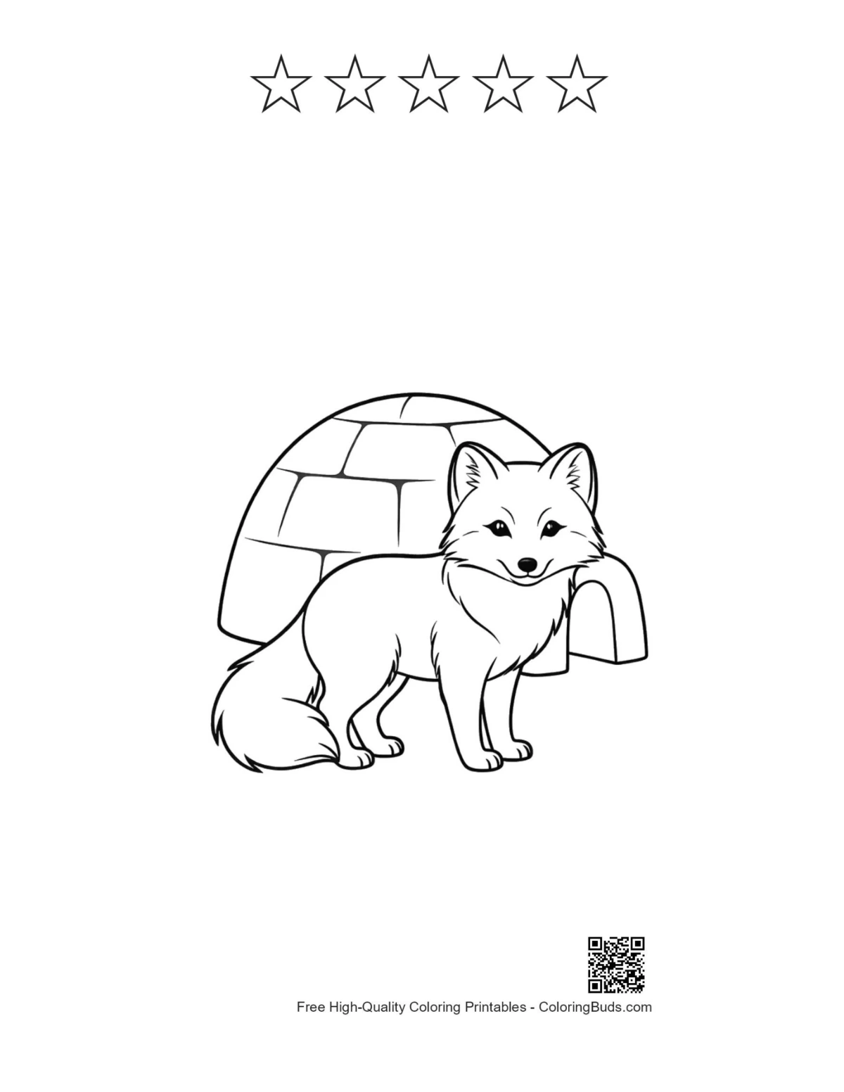 Arctic fox snowy convertible with 5-star outline printable