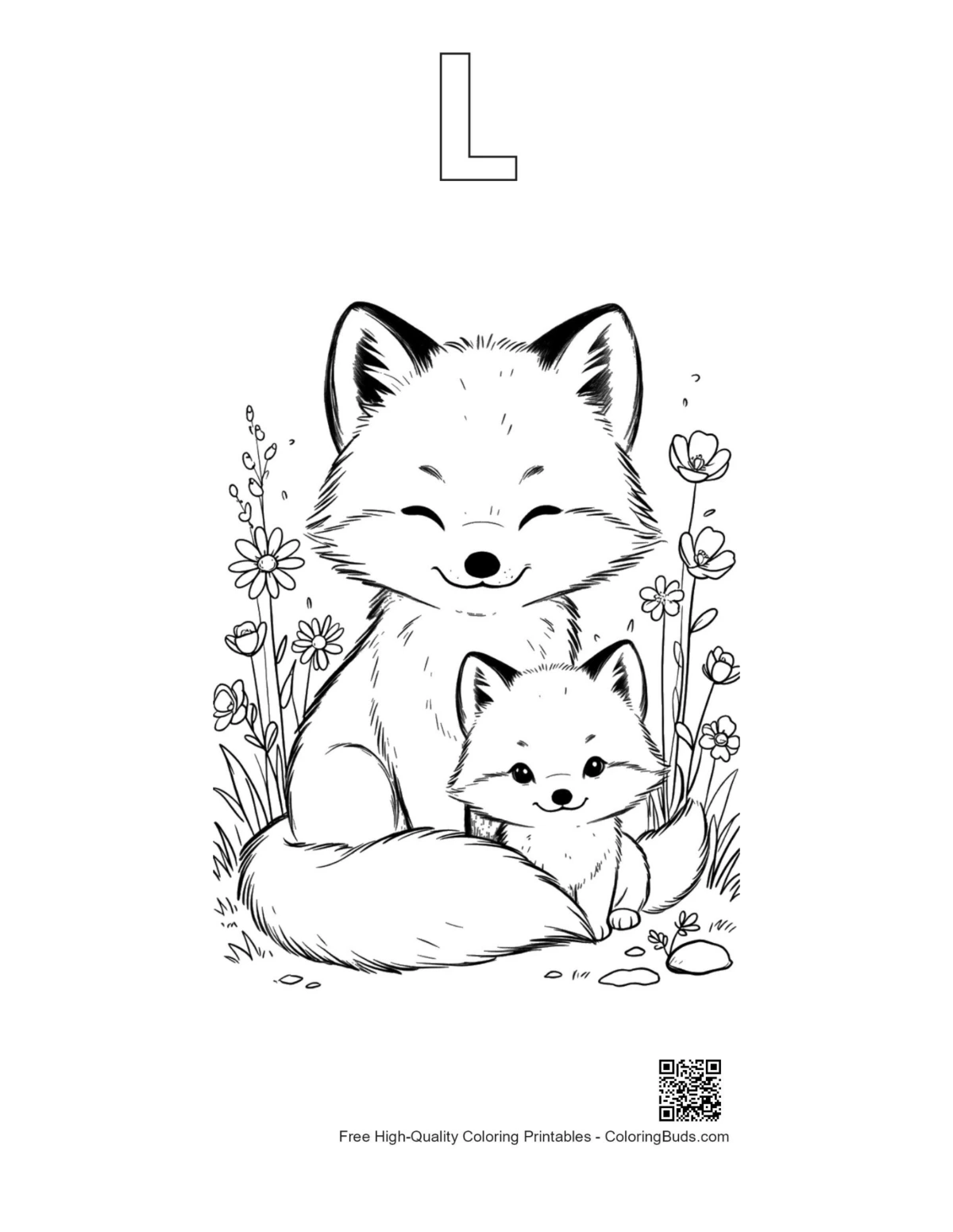 Arctic fox explorer snow printable alphabet L outline