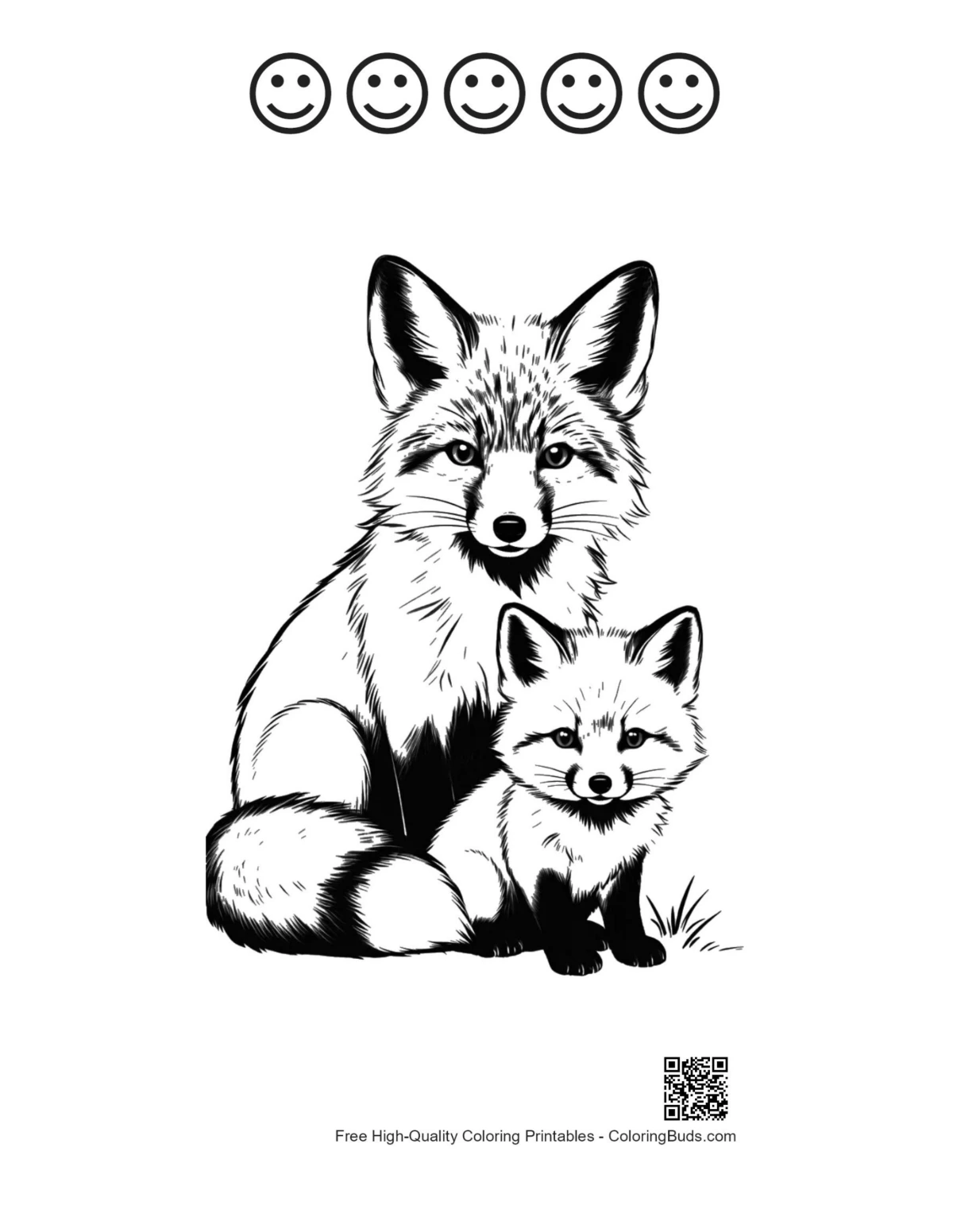 Red fox art with 5 happy face outlines