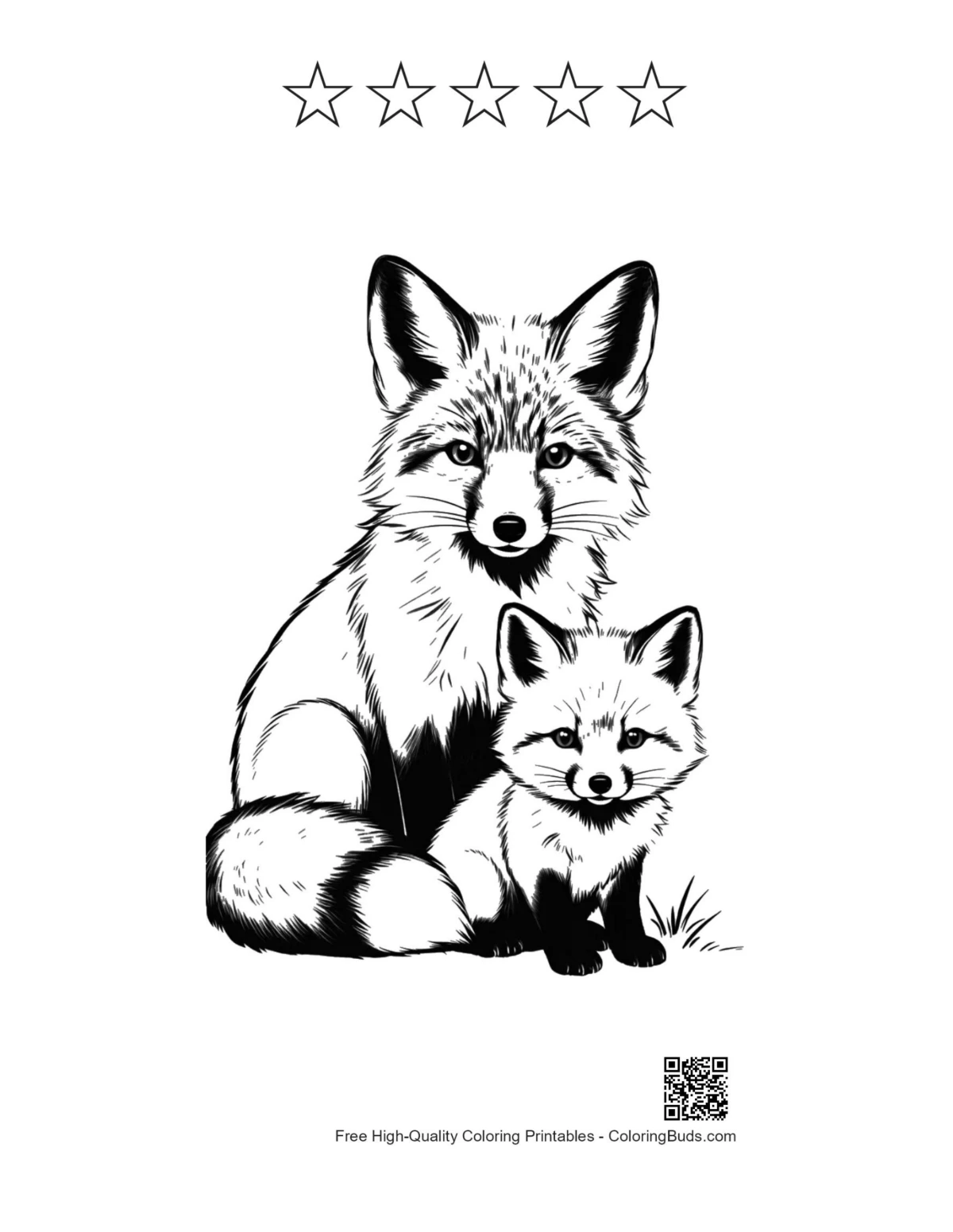 Red fox printable with 5 star outlines