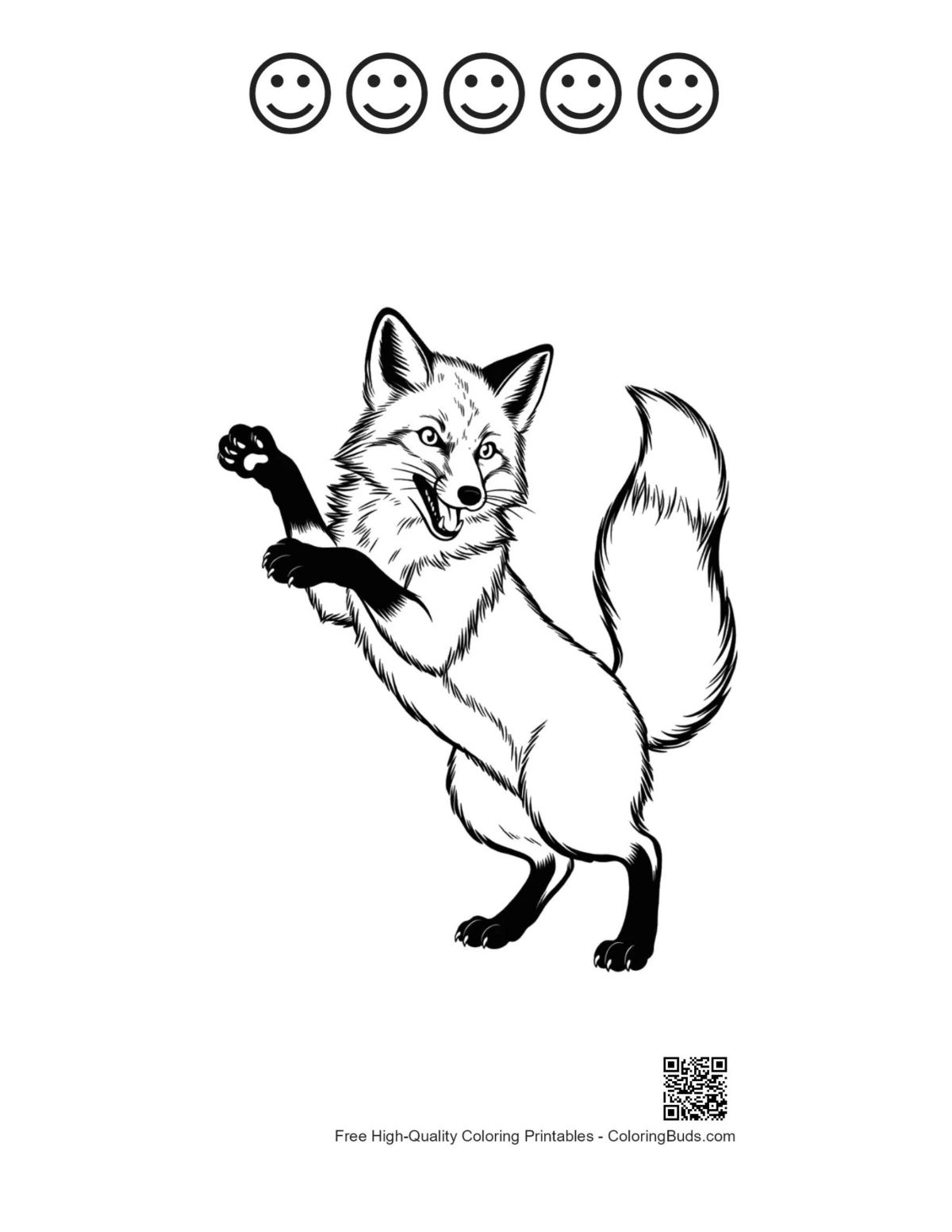 Red fox coloring page with happy faces